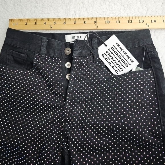 🆕️Pistola Embellished Rhinestone High-Rise Straight Legged Black Jeans Size 24 - Picture 6 of 11